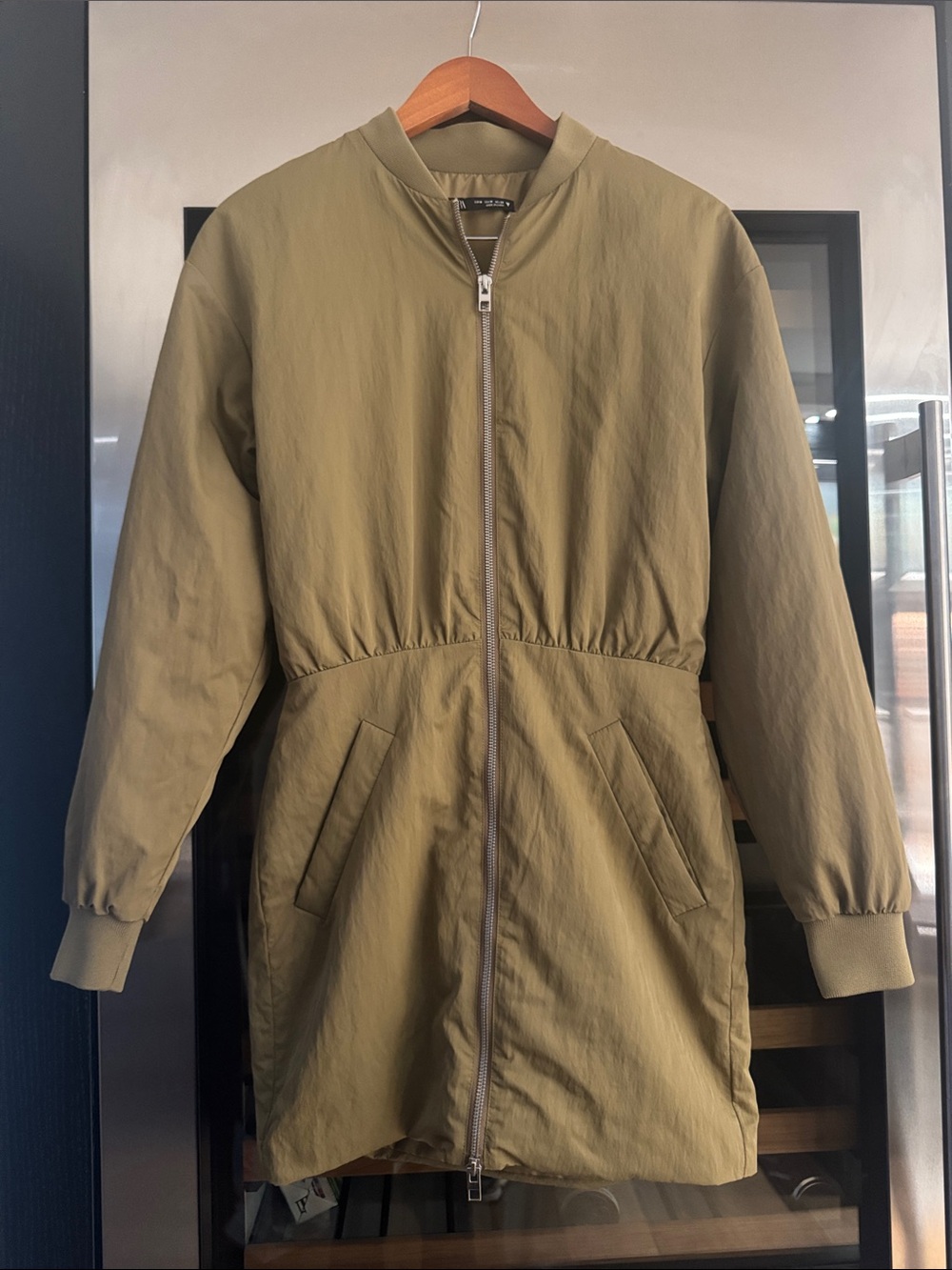 Zara Khaki Zip Front Coat Dress bomber Jacket Size M - Picture 2 of 6